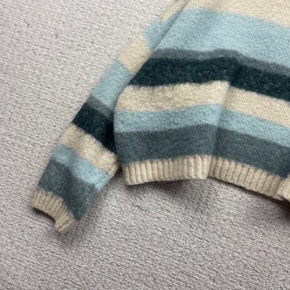 Ardene Jumper Wool Blend Crop Sweater Cozy Knit Wom L / XL Blue / Off-White - Picture 3 of 13